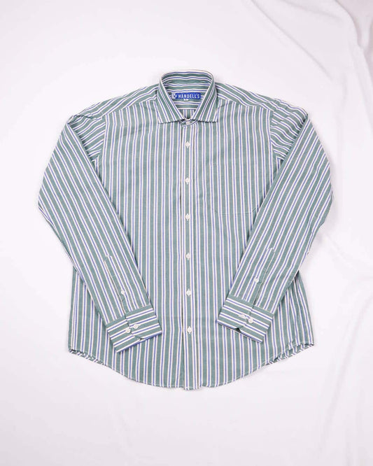 Camisa Lineas Verde, Azul Algodón