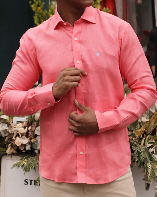 Camisa Lino Salmon Cuello Frances