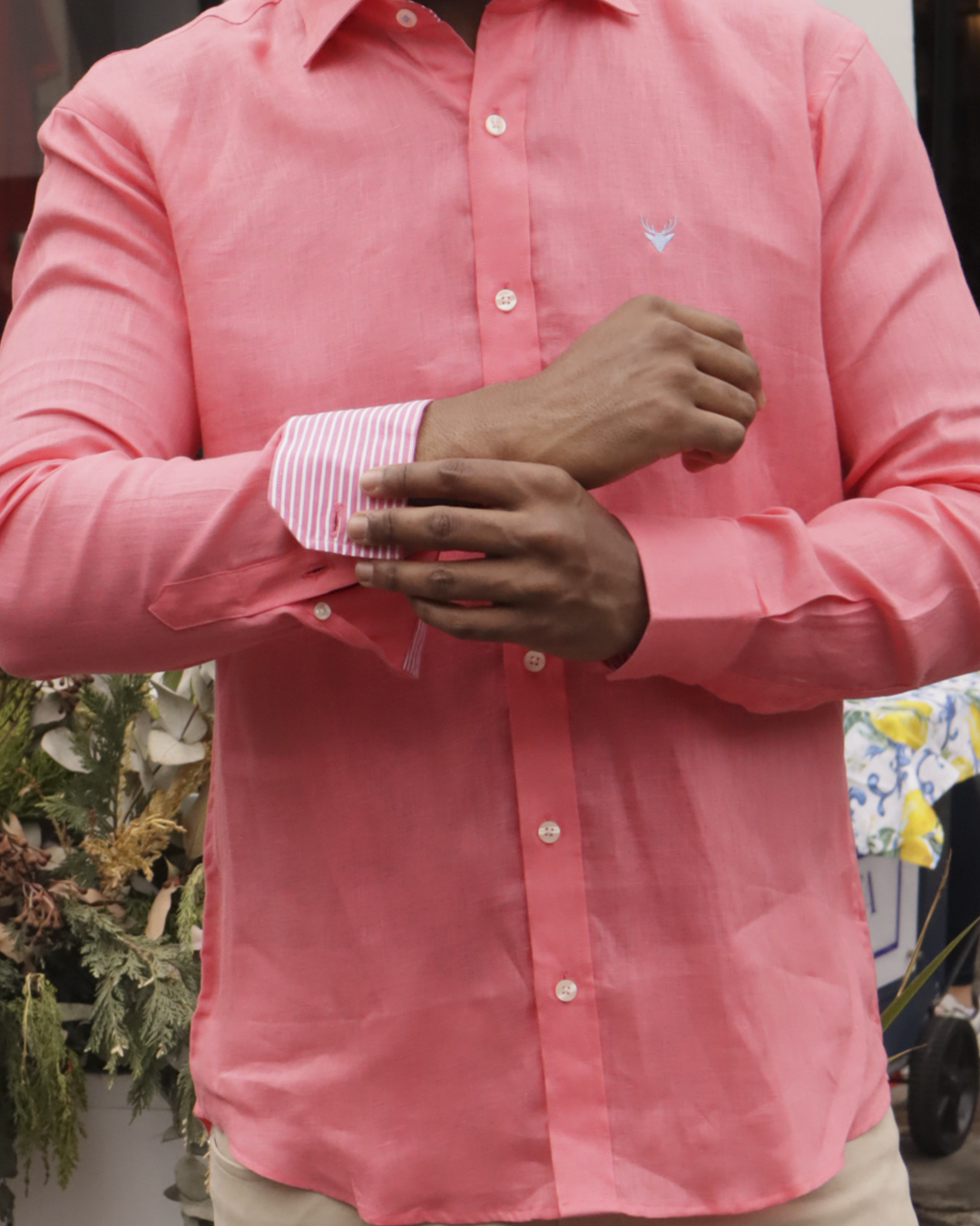 Camisa Lino Salmon Cuello Frances