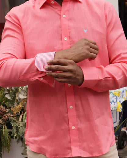 Camisa Lino Salmon Cuello Frances