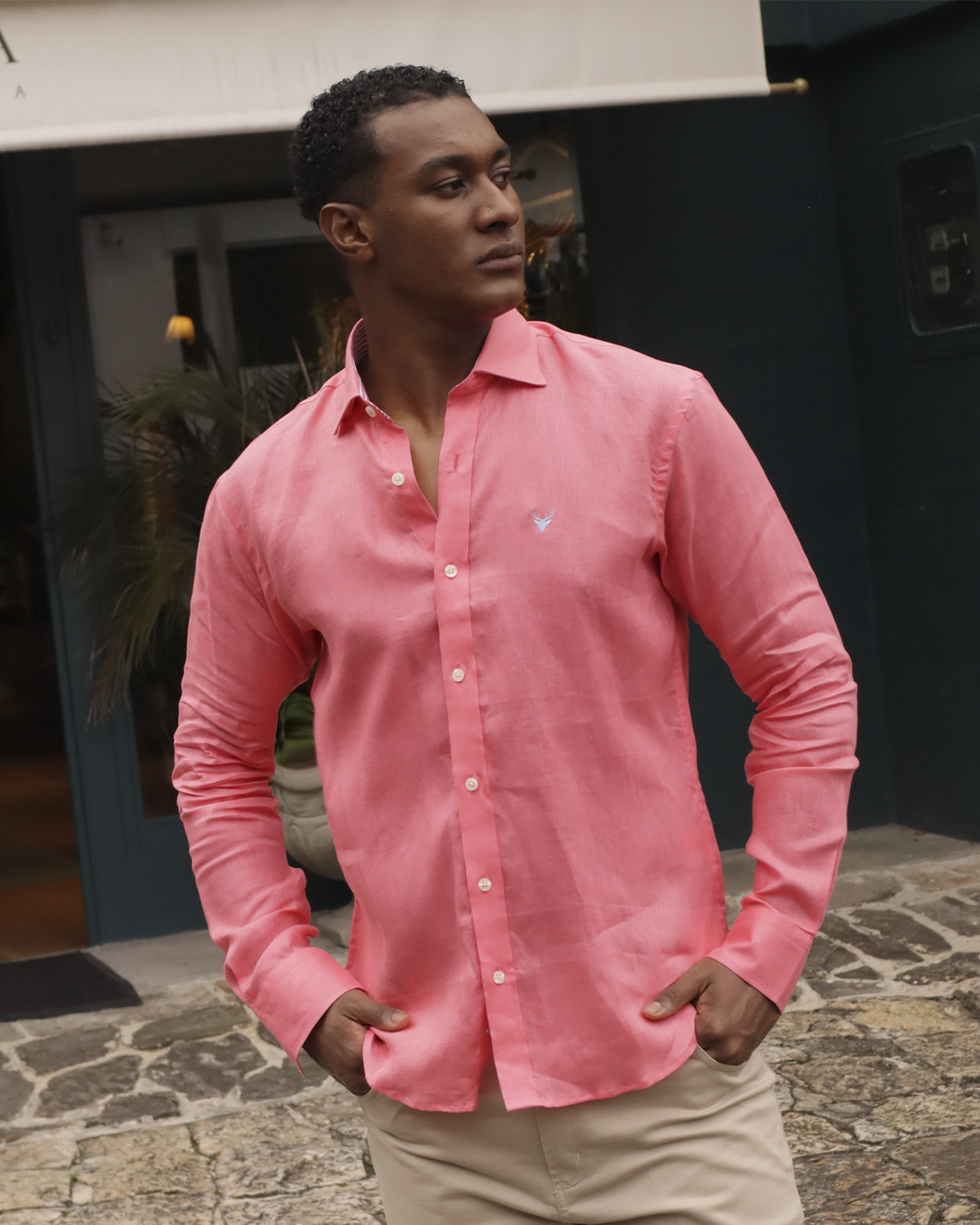 Camisa Lino Salmon Cuello Frances