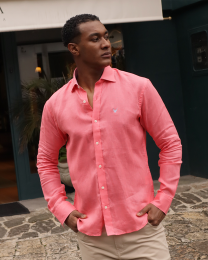 Camisa Lino Salmon Cuello Frances