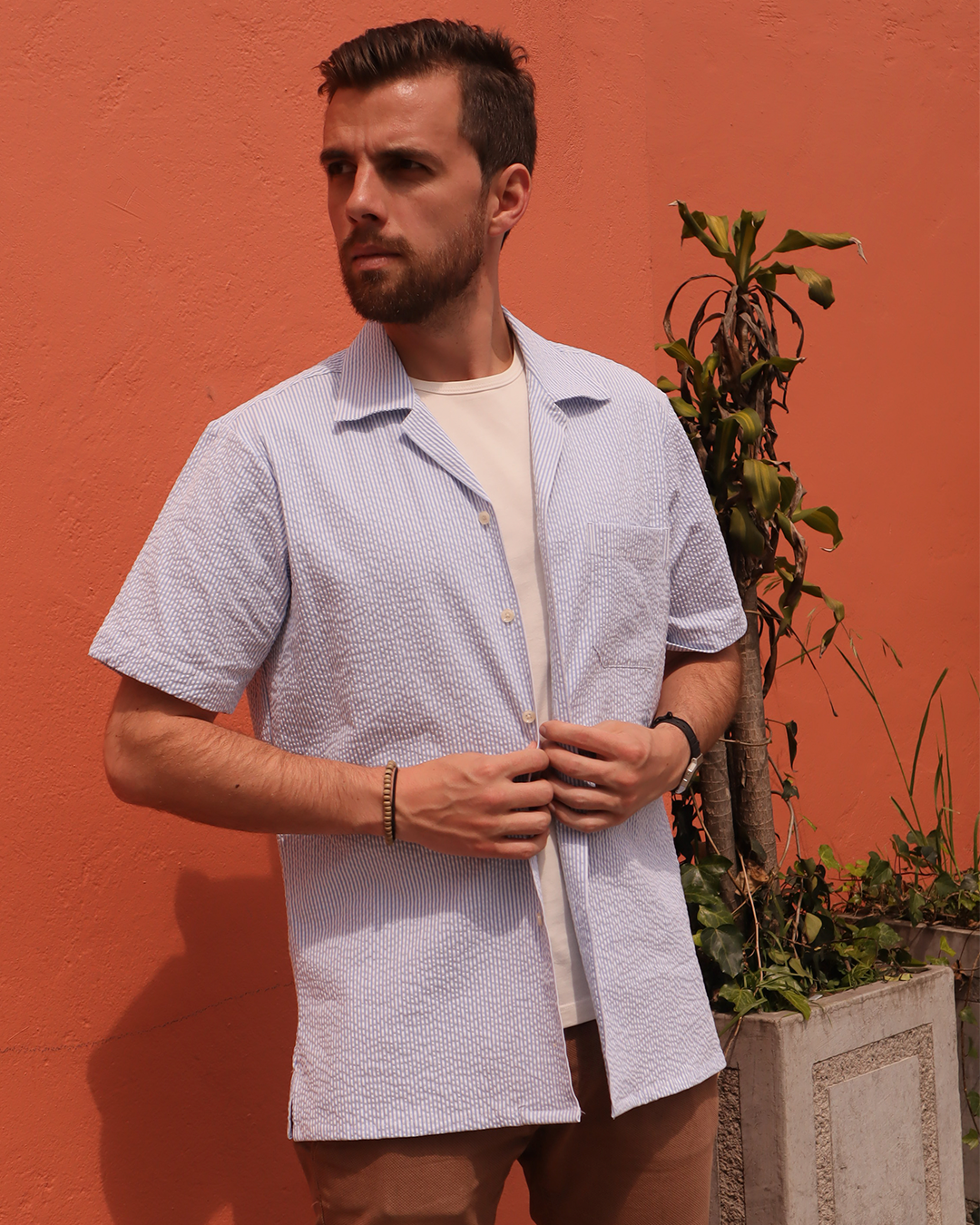 Camisa Cubana Líneas Azul