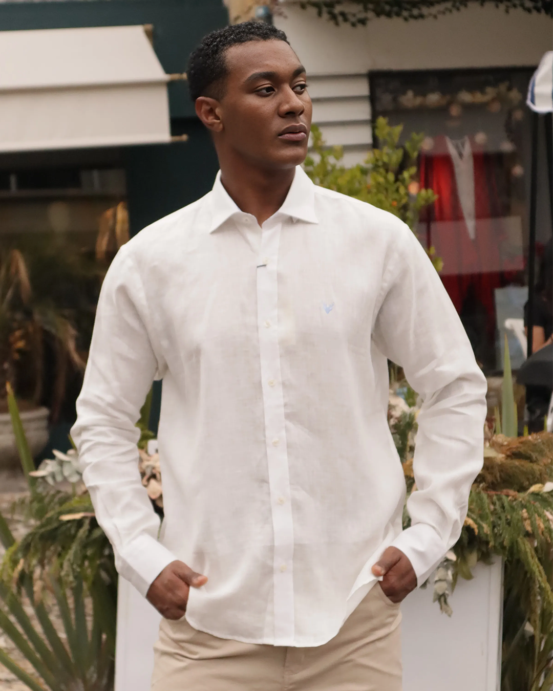 Camisa Lino Cuello Frances Blanca