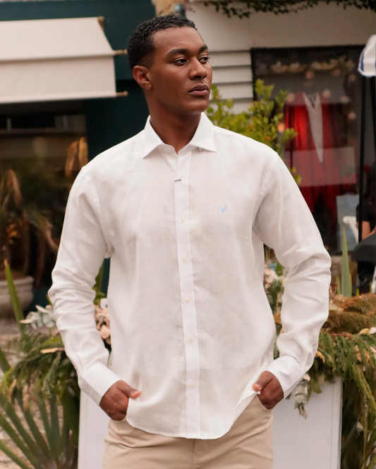 Camisa Lino Cuello Frances Blanca