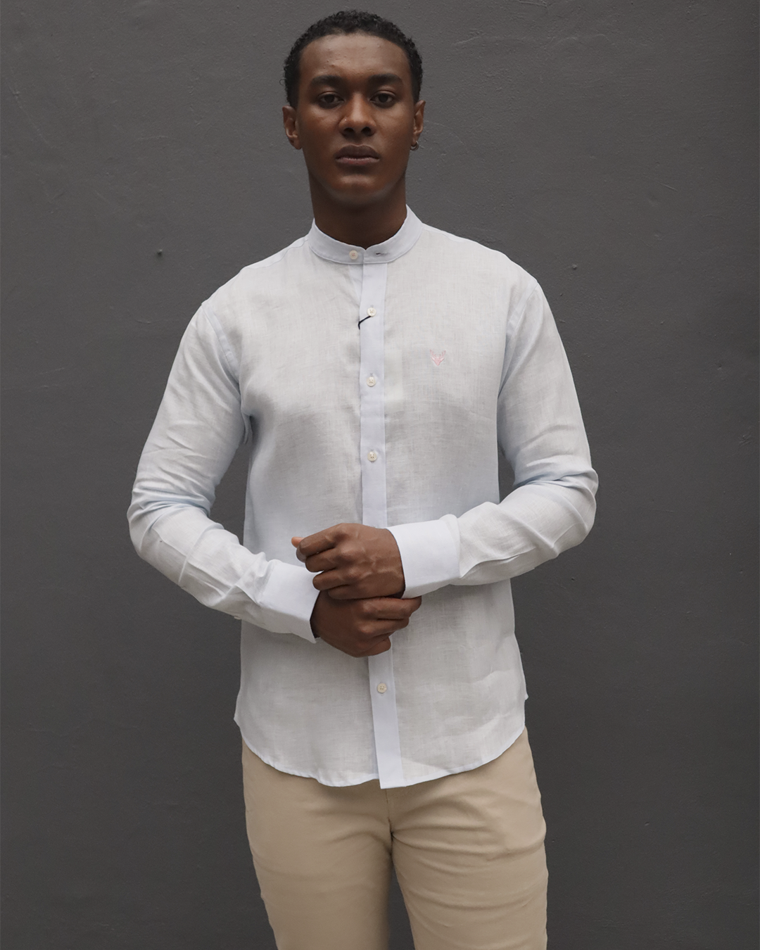 Camisa Lino Azul Clara Cuello Neru