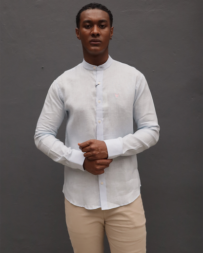 Camisa Lino Azul Clara Cuello Neru