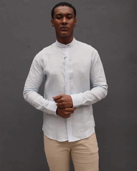 Camisa Lino Azul Clara Cuello Neru