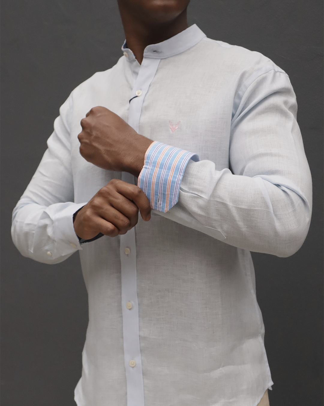 Camisa Lino Azul Clara Cuello Neru