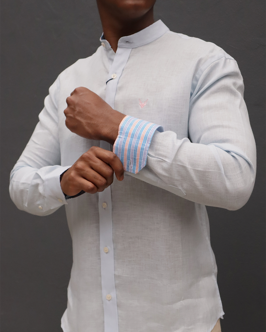 Camisa Lino Azul Clara Cuello Neru