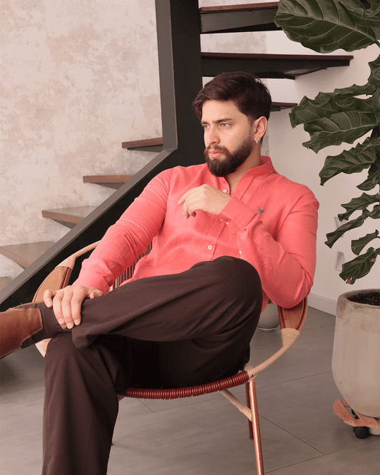 Camisa Lino Salmon Cuello Frances